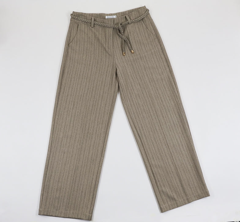 Herringbone Belted Wide Leg Pant