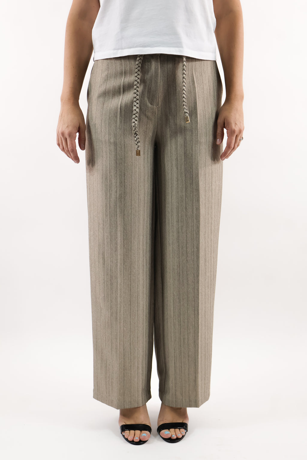 Herringbone Belted Wide Leg Pant