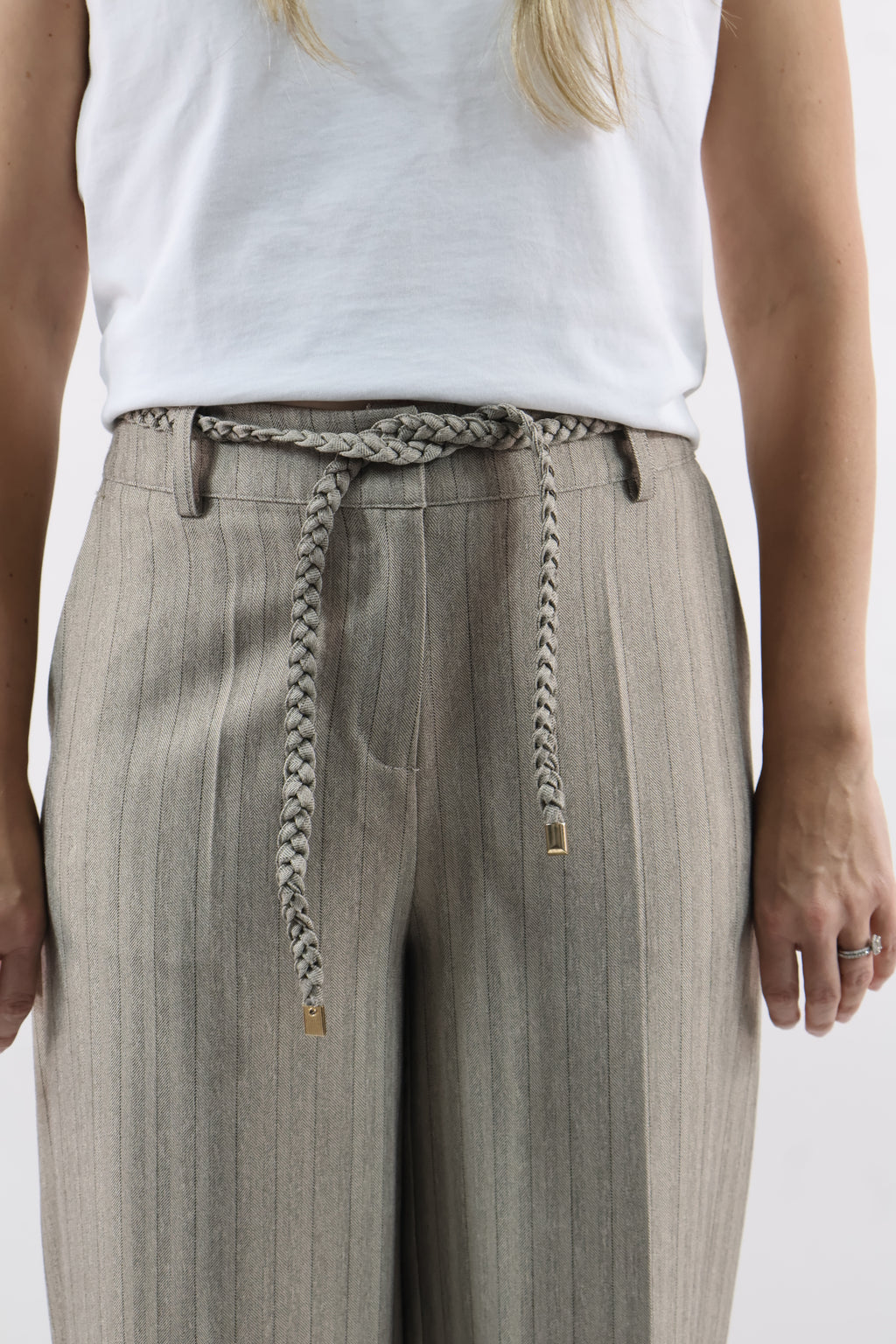 Herringbone Belted Wide Leg Pant