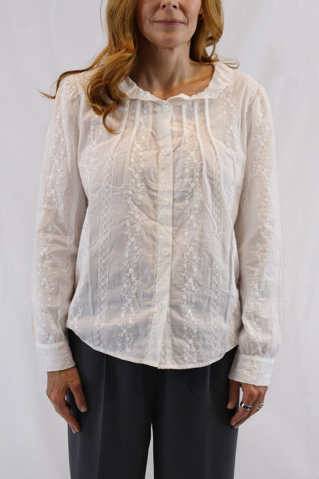 Pintuck Ruffle Collar Shirt